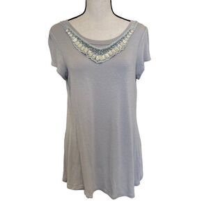 Bluheaven by UMGEE Gray/Blue Embellished Open Back Knit Top‎ - Small